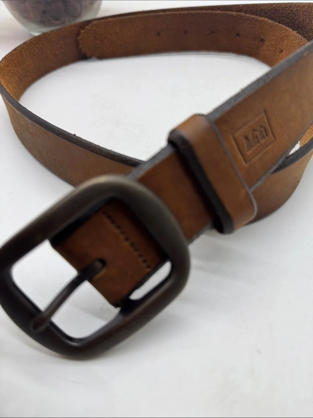 Classic Brown Leather Mens Belt with Matte Gunmetal Buckle Size 42